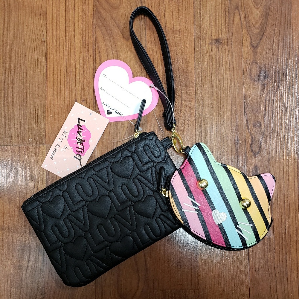 NWT Betsey Johnson Black and Cat Clutch Wristlet